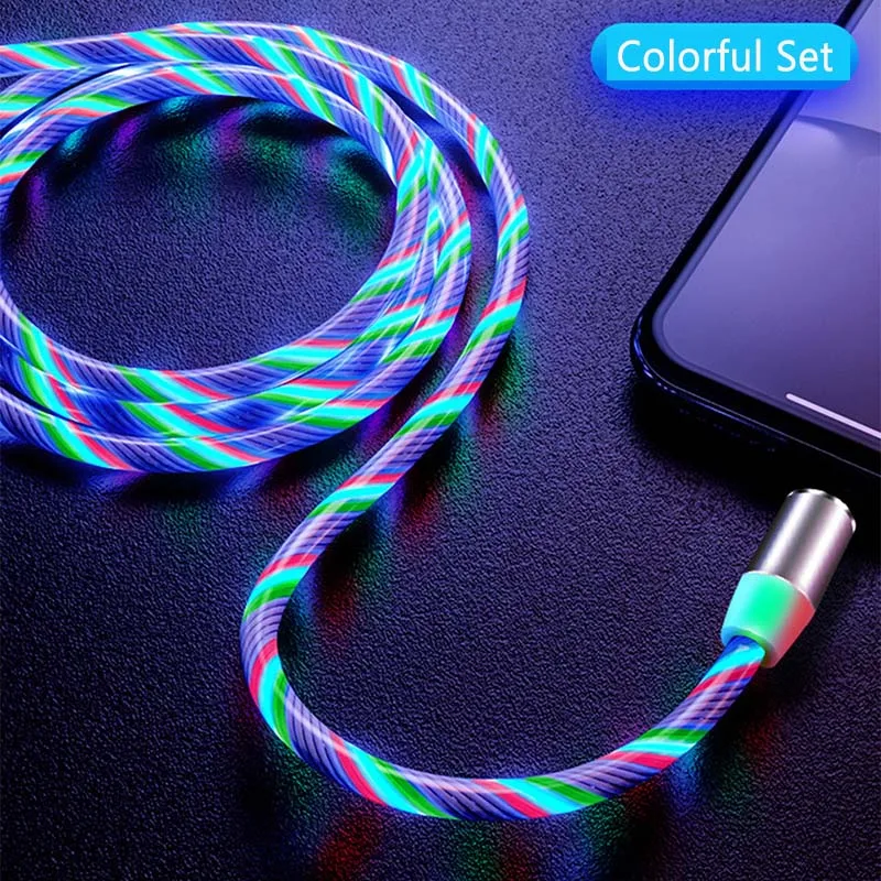 color wire with plug Магнитный Micro USB кабель тип-c 8-контактный кабель поток освещение светодиодный кабель для зарядки для iPhone XR X 7 8 Xiaomi huawei samsung Honor - Цвет: color wire with plug