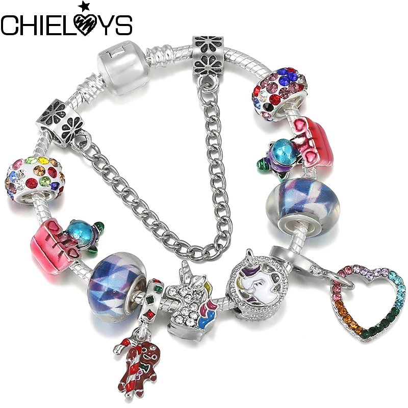 

Яркие бусины-шармы в виде единорога, браслет с радужным имбирным человеком, подвеска, DIY фирменные браслеты для женщин, ювелирные изделия, по...