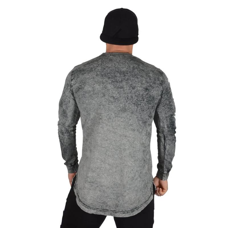 

Streetwear Men's Cotton One Piece Washed Denim T Shirt Spring Autumn Fashion O-Neck Full Shirts Fitness Tees Tshirt Tops Ropa