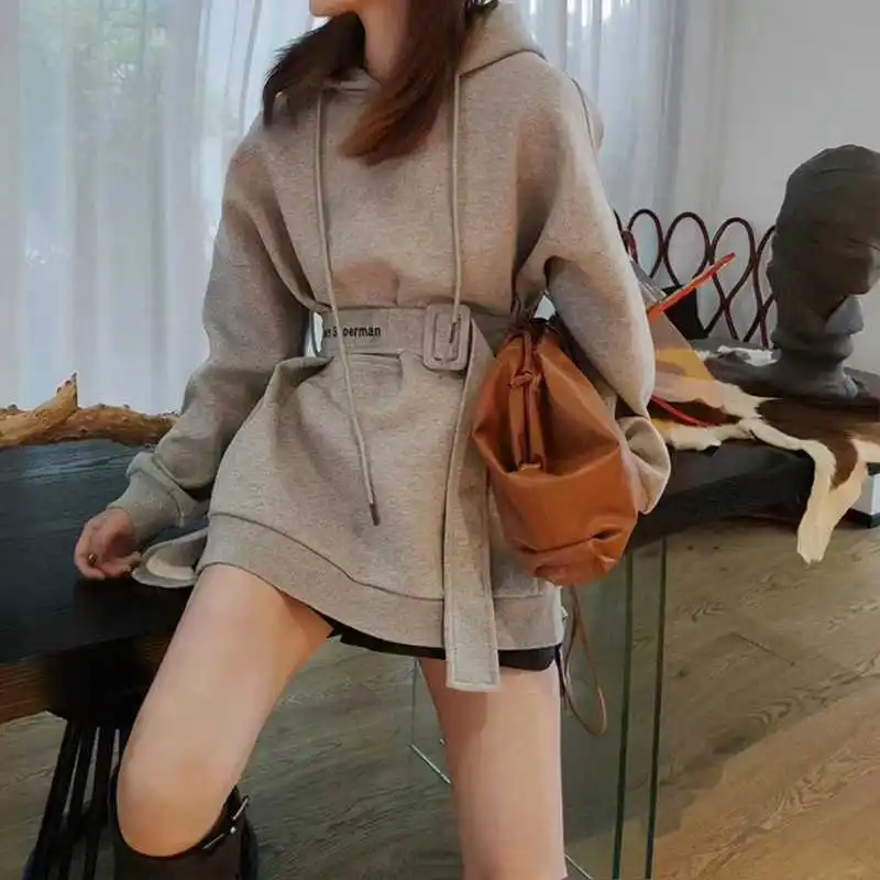 

Sweatshirt Women Promotion Full Panda 2020 New Women's Hooded Pullover Belt European And American Plus Velvet Casual Long Blend