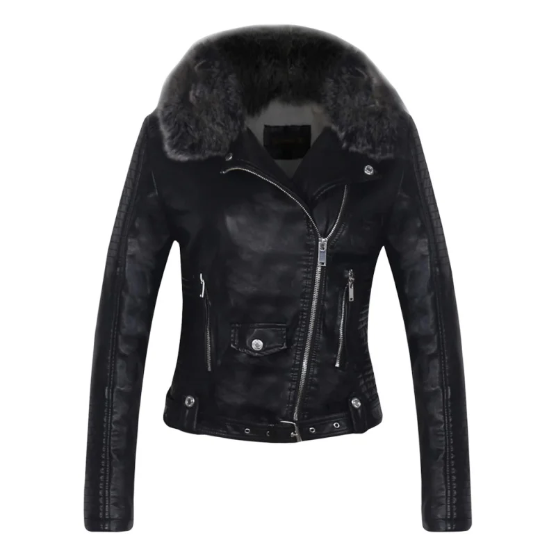 Новое кожаное пальто Женская осенне зимняя плюшевая тонкая короткая куртка из