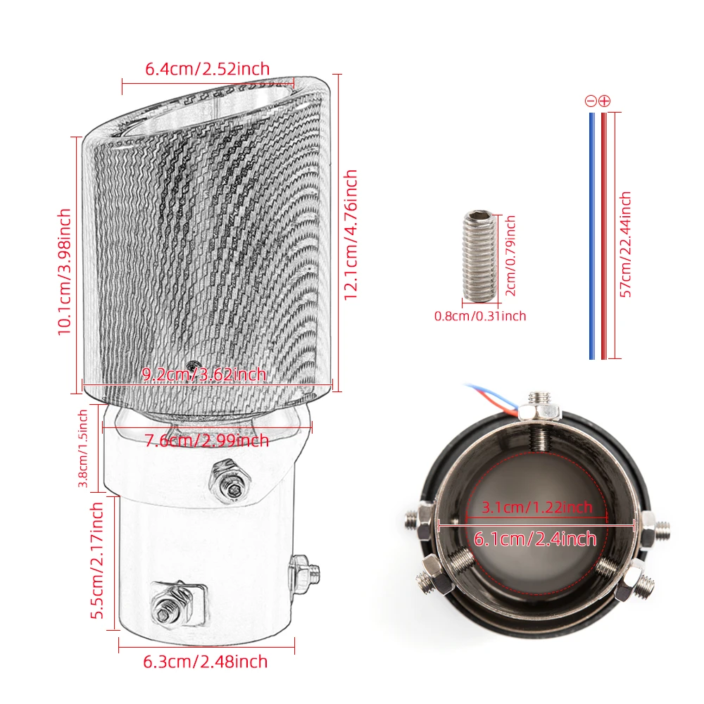 Универсальный модифицированный автомобильный глушитель выхлопной трубы 35-63 мм из углеродного волокна с синим светодиодным пламенем хромированный глушитель турбо-спорт.