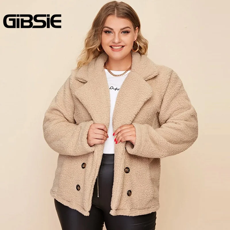 GIBSIE размера плюс пальто из искусственной овечьей шерсти для женщин осень зима