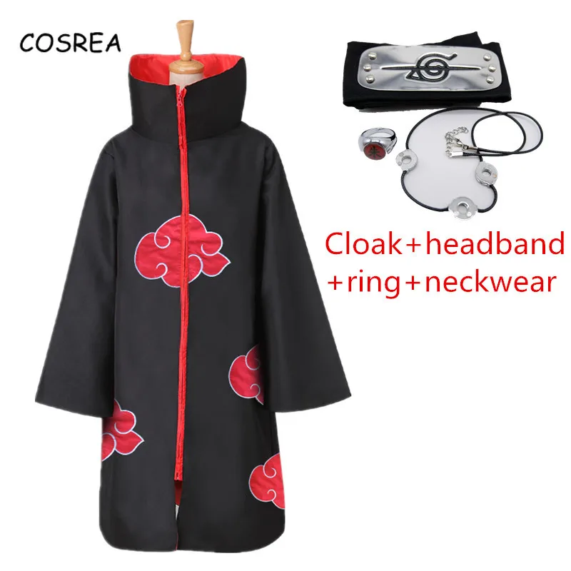 Anime Naruto Cosplay Costume Naruto Akatsuki Uchiha Itachi Cloak Halloween Carnival Jumsuit With Headband For Women and Men