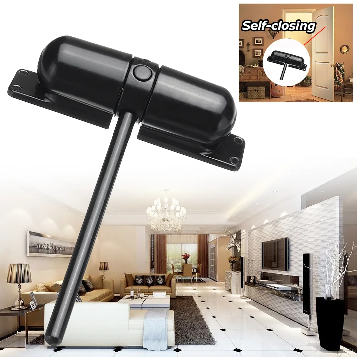 

Black Surface Mounted Door Gate Adjustable Spring Closer Indoor and Outdorr Use