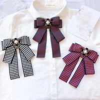 korean cloth art bow tie brooch rhinestone necktie shirt collar neck tie bowknot brooches fashion jewelry for women accessories