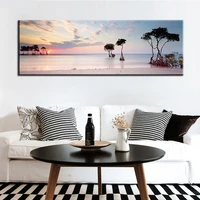 natural sea beach tree sunset landscape posters and prints canvas painting wall art picture for living room cuadrosno frame