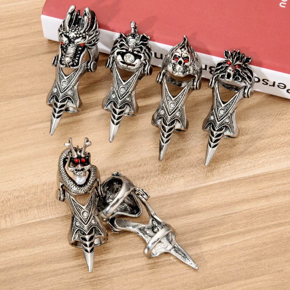 Мужское кольцо в стиле панк Винтажное из нержавеющей стали с черепом и драконом