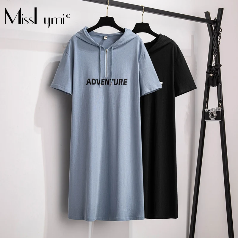 

L-4XL Plus Size Women Hoodie Sweatshirt Dresses Summer 2021 Fashion Print Short Sleeve Casual Loose Ladies T shirt Long Dess