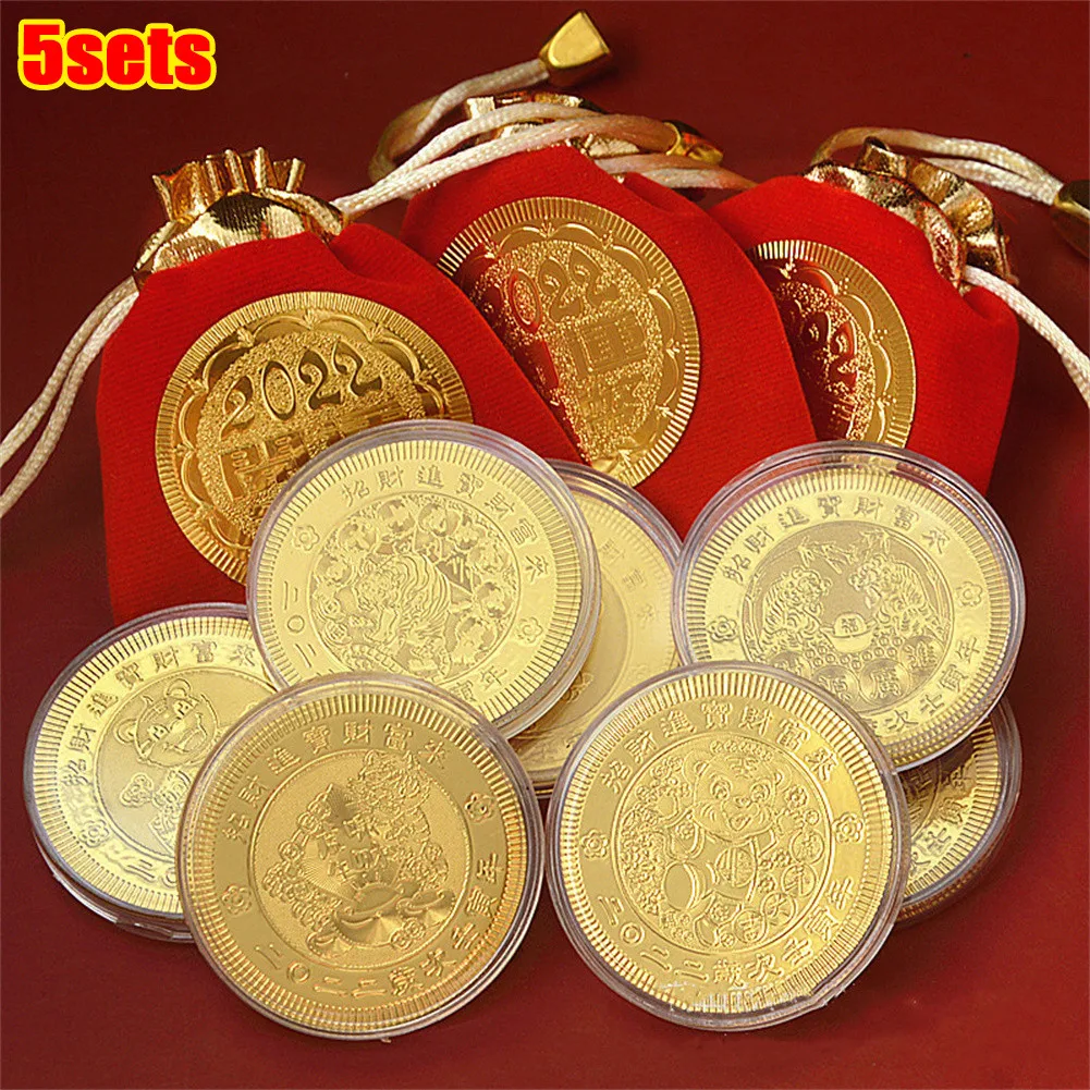 

2022 China New Year Tiger Zodiac Commemorative Coins Collectibles Souvenir Gift Double-sided Commemorative Coin Decoration Bags