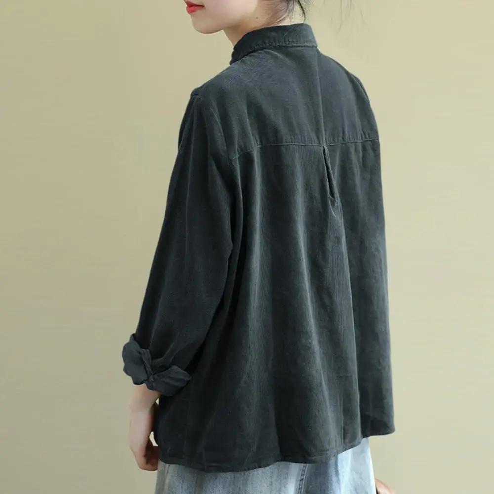 Женская винтажная Вельветовая блузка с длинным рукавом и цветочным