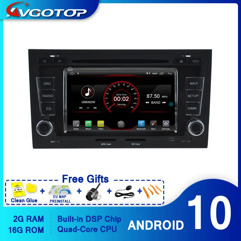 AVGOTOP Android 10 автомобильный Радио dvd плеер для AUDI A4 S4 RS4 2002 2008 2G 16G MP3 MP4 Bluetooth GPS