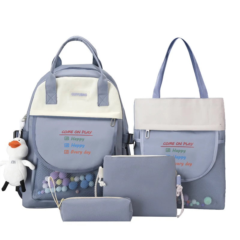 

Рюкзак женский из ткани Оксфорд, вместительный водонепроницаемый однотонный ранец из 4 предметов, школьный портфель для студентов