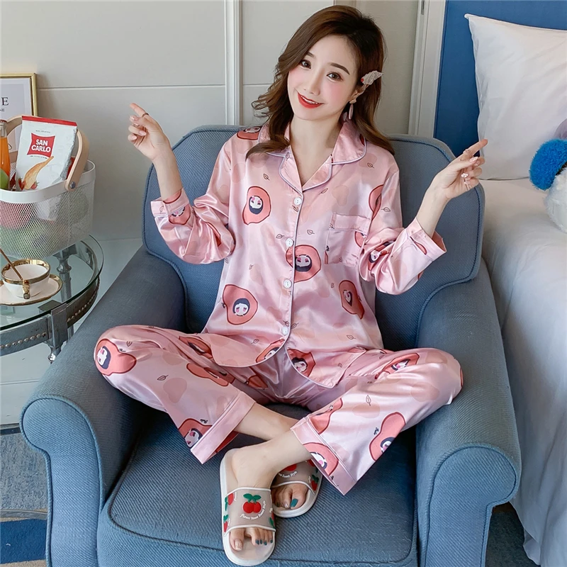 Пижама женская с длинным рукавом и v образным вырезом|Комплекты пижам| |