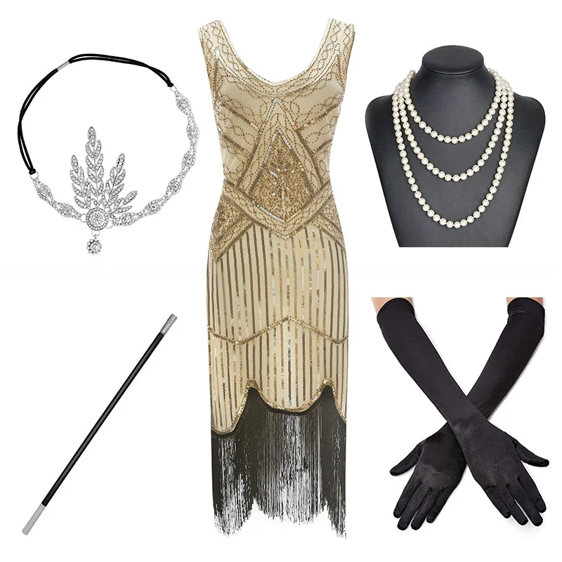 Женское платье с бахромой блестками и Пейсли рукавом в стиле арт-деко 1920-х Гэтсби