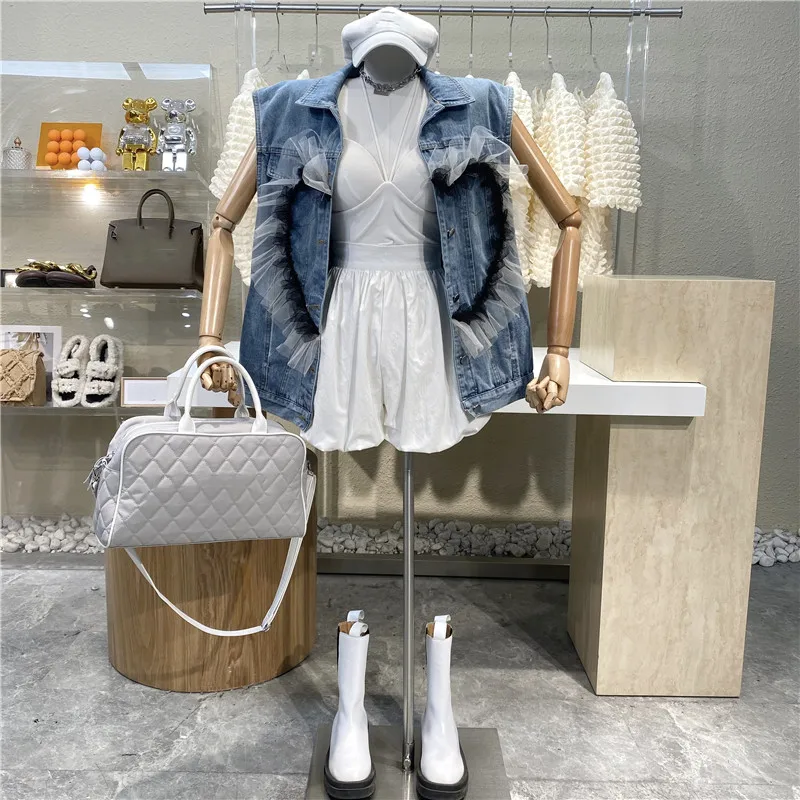 

Новый бренд оригинального дизайна 2021 модный кружевной сетчатый джинсовый топ Универсальный Свободный жилет без рукавов