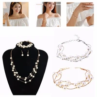 3pcsset jewelry woman elegant bride wedding imitation pearls necklace multi layer chain bracelet earrings set