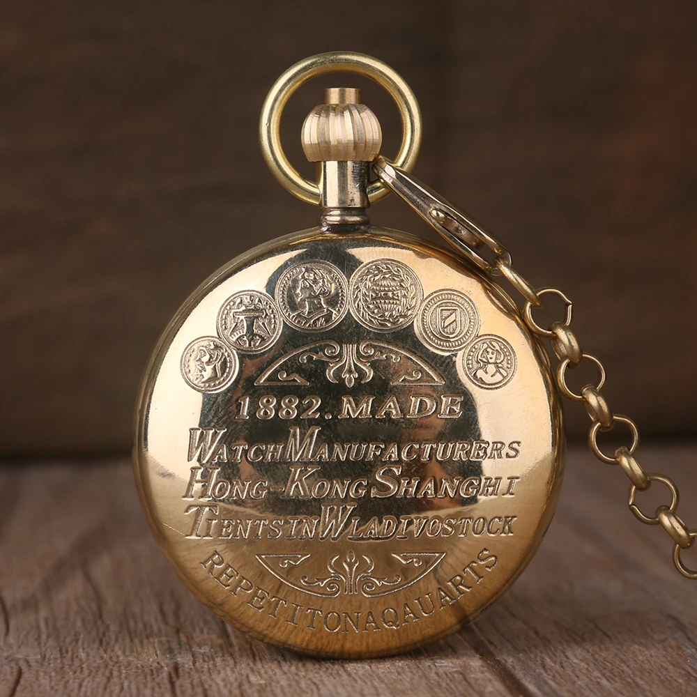 Luxury Golden Pocket Watch Skeleton Steampunk Mechanical Hand Wind Fob Clock Men Women Unisex Gift + Chain Gift