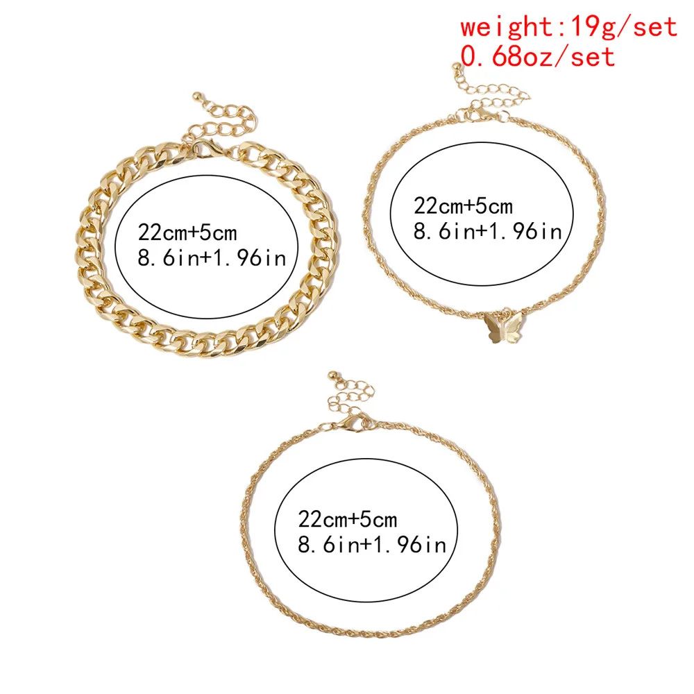 Индивидуальный Золотой кубинский ножной браслет 3 шт./компл. на ногу с бабочкой