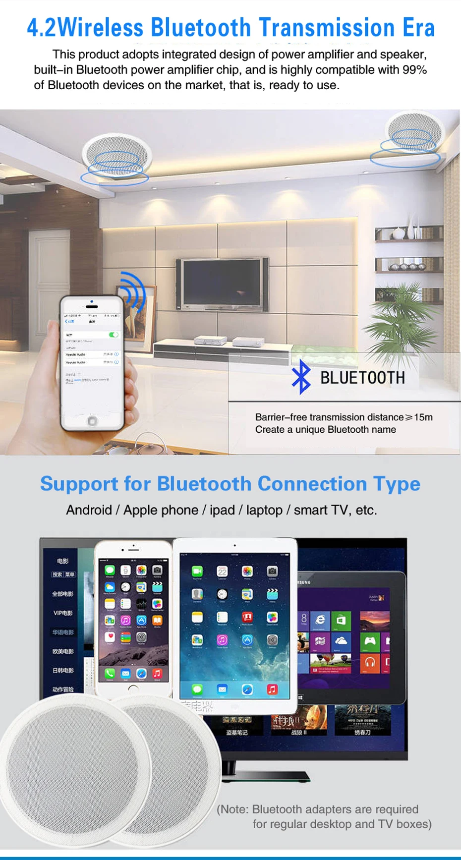 10 Вт Bluetooth мини-динамик потолочный домашний фон музыкальные системы активный динамик для умного дома аудио