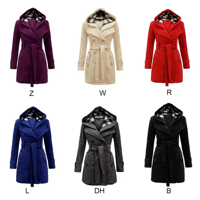 

Winter Women Long Jacket New Casual Solid Color Hooded Coat Belt Double-breasted Dense Mid-long Thick Coat Plus Size