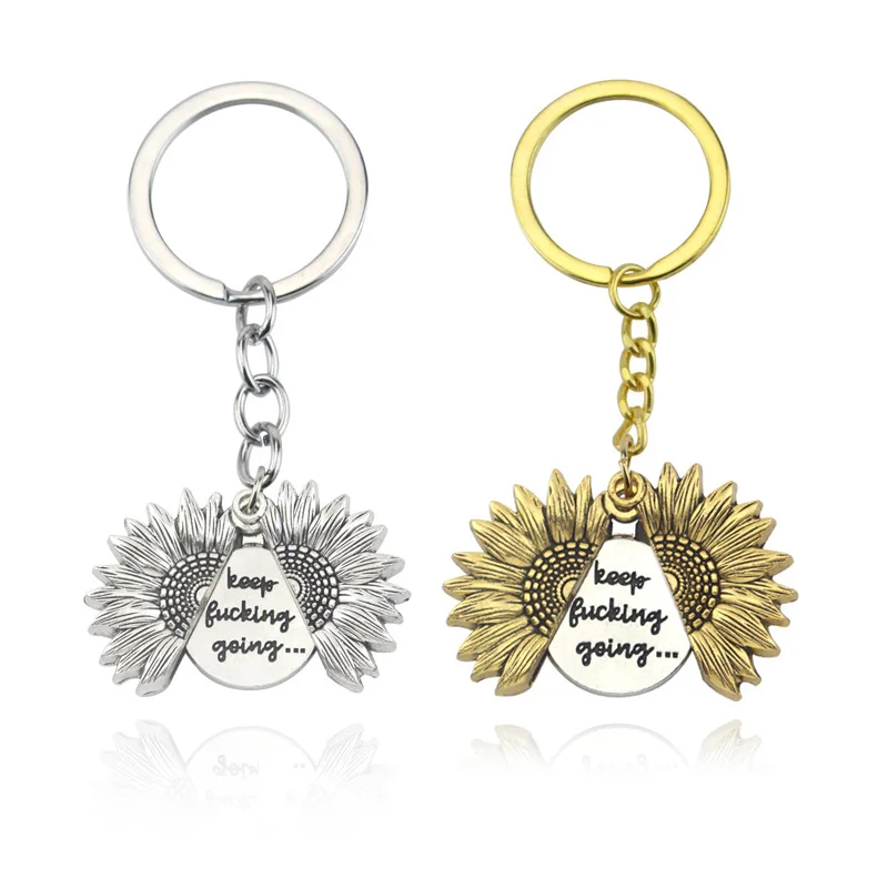 

Sunflower Custom Keychain You Are My Sunshine and Keep Going Letter Key Chain Open Locket Sunflower Pendant Drop Shipping