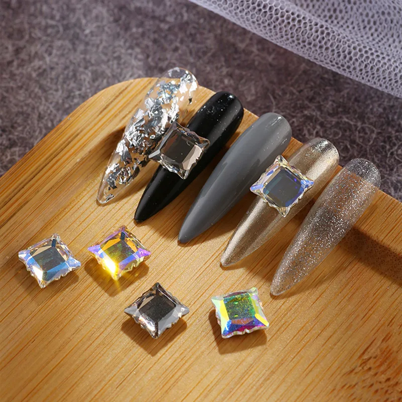 

10Pcs Magic Mirror Effect Nail Art Rhinestones Sparkle High Quality K9 Glass Square Rectangle Designer Charms For Manicure DIY
