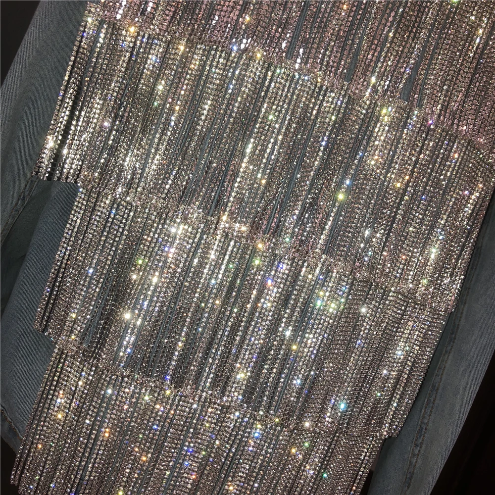 

High-Density Chain Tassel Rhinestone Denim Jacket Woman Spring 2020 Autumn Diamond Jean Jackets Ladies Streetwear Students Coat