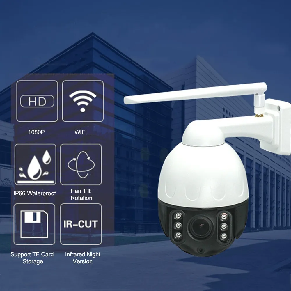 

2MP Full H-D PTZ IP Camera Wi-Fi Mini Speed Dome Cam 1080P Infrared Night Version Camcorder for Indoor Outdoor Security