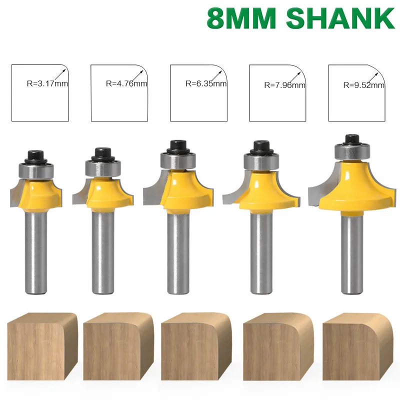 

1/5PCS 8mm Shank Corner Round Over Router Bit with Bearing Milling Cutter for Wood Woodworking Tool Tungsten Carbide
