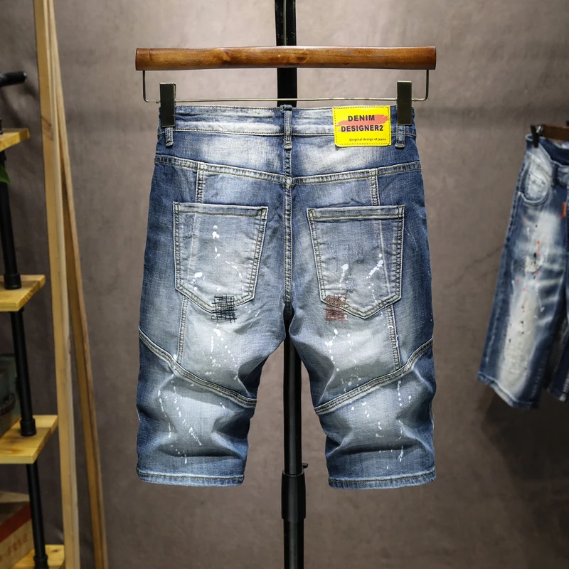 Рваные джинсы Для мужчин Стрейчевые джинсовые шорты в стиле хип-хоп роспись