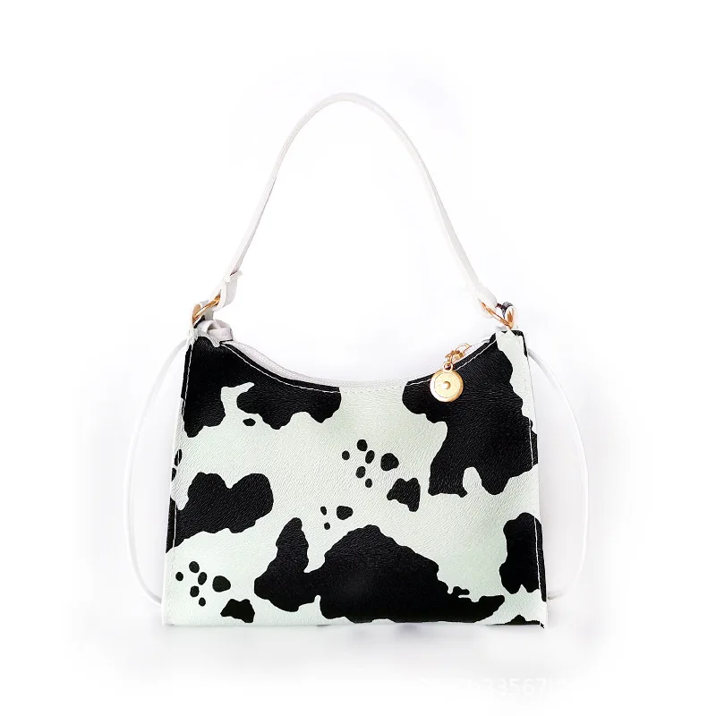 

Cow Milk Print Pattern Shoulder Bags For women 2021 Bright PU Leather Baguette Bags Female Underarm Bags Fashion Bag