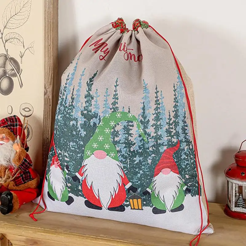 

1PC Santa Gift Bag Candy Bag Snowflake Crisp Drawstring Bag Merry Christmas Decorations for Home New Year 2021 Noel Presents N3