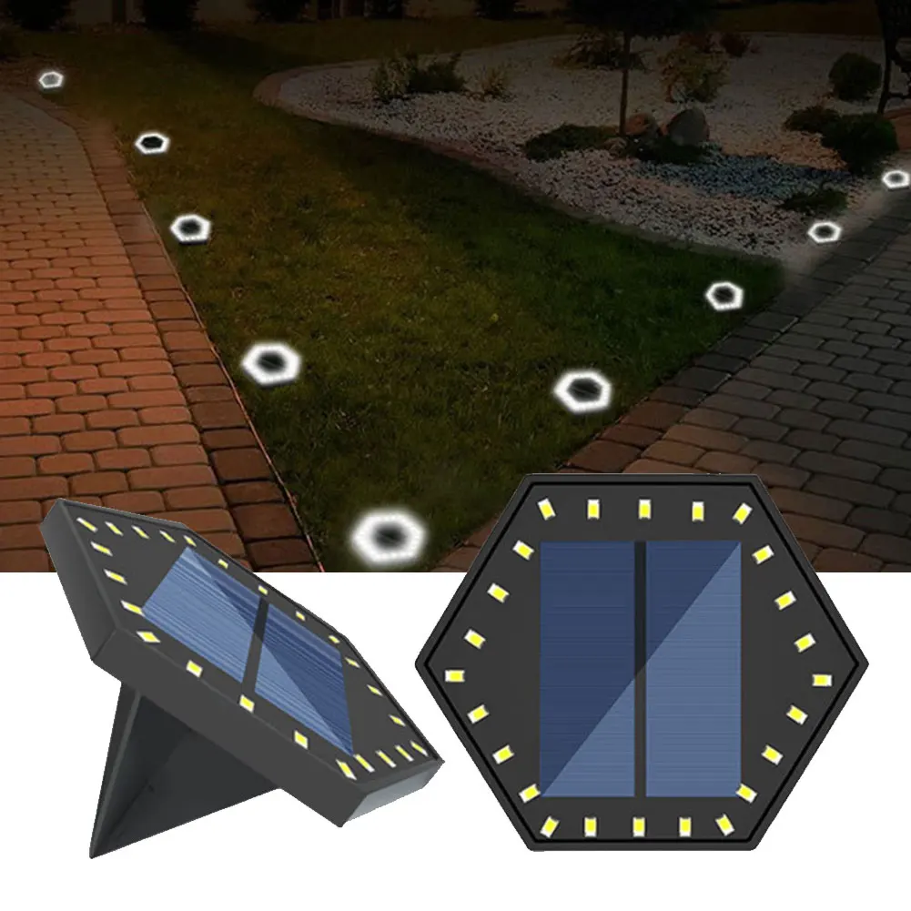 

24 LEDs Waterproof Yard Flood Lamp Walkway Lawn Ground Light Outdoor Garden Pathway Auto On Off Hexagon Landscape Solar Power
