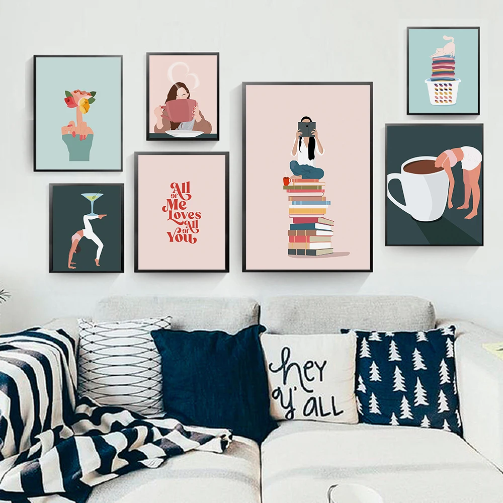 Постеры в скандинавском стиле для женщин книга чтения кофе абстрактная