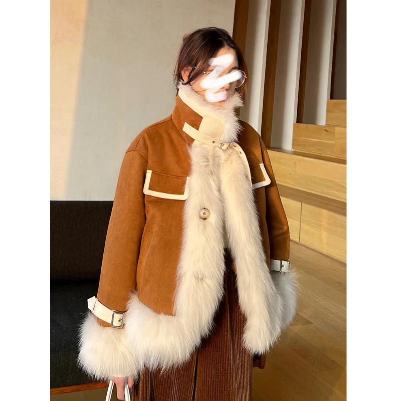 LUXUV Fahion New Sweet Vintage Coat Japanese Style Double Pockets Woman Jacket 2022 Warm Fur Collar Zip Femme Tops Design Lady