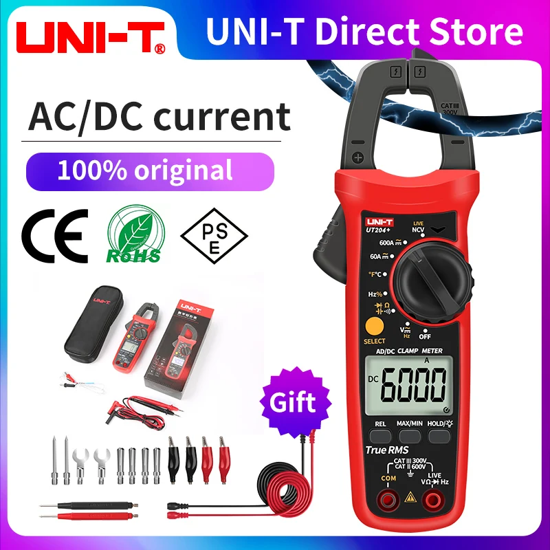 Uni t Uni-t Ut204 Mais Digital ac dc Atual Braçadeira Medidor Multímetro Rms Verdadeiro 400600a Auto Faixa Voltímetro Resistência Teste