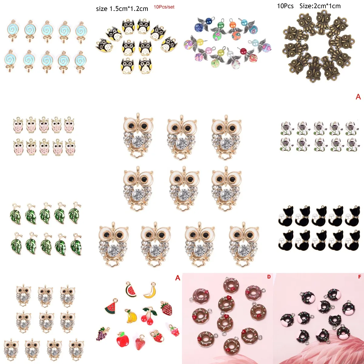 10 шт./компл. модные амулеты подарок эмалевые стразы сова сплав кулон сделай сам