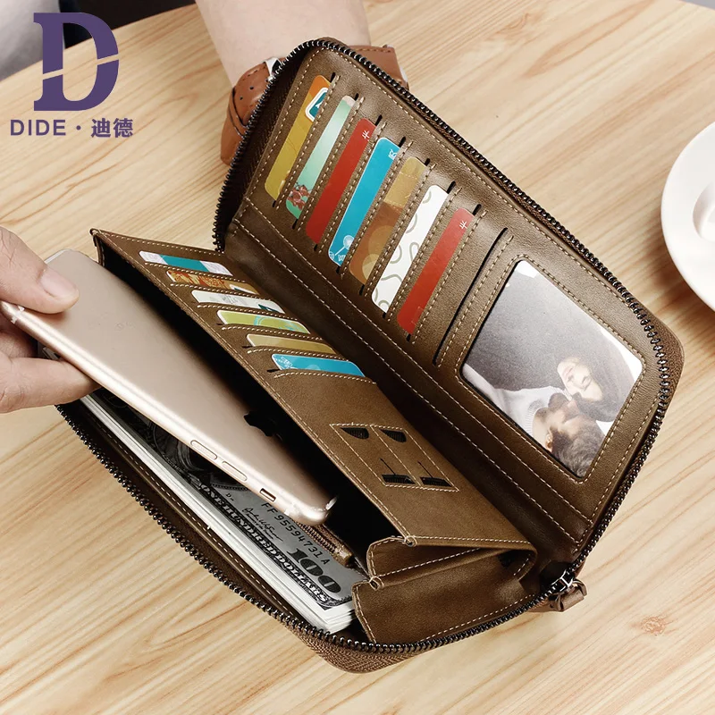 DIDE New Famous Brand Men Long Wallets Genuine Leather Coin Purse Male Purse Card Holder Clutch Wallet Business Vintage Bag