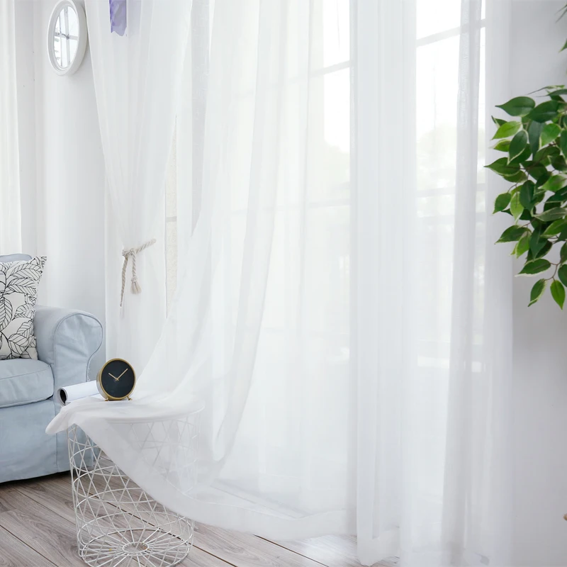 Шторы из шифоновой ткани однотонные занавески фиолетовой в гостиную белый тюль
