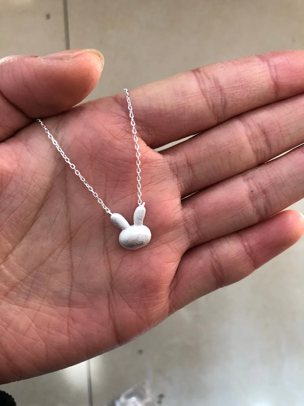 

925 Real. sterling silver Matte CUTE Bunny Rabbit Pendant Necklace Animal charm jewelry 10mm for girl's lady's gift GTLX558