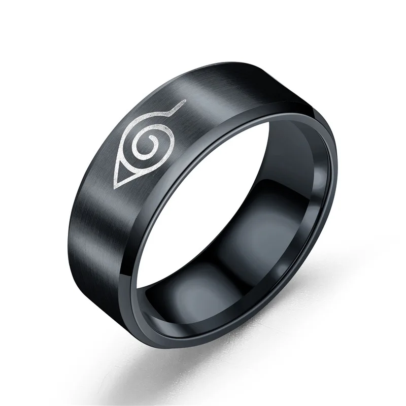 

Hot Sale Uzumaki Konoha Sign 316L Stainless Steel Ring Black Finger RingsTitanium Steel for Men Women Wholesale Christmas Gifts
