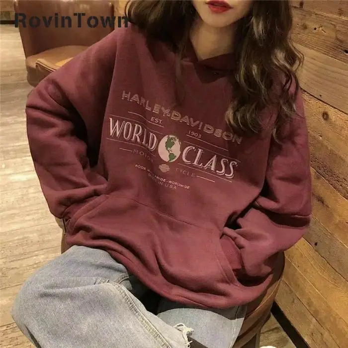 Женская толстовка в стиле Харадзюку красная свободная хлопковая оверсайз с