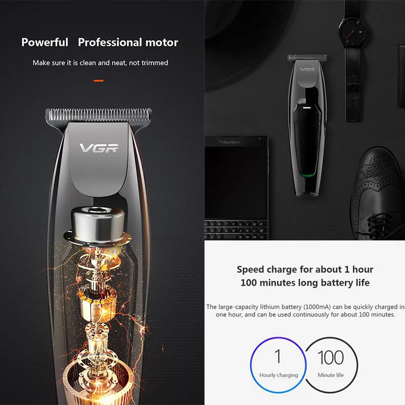 Машинка для стрижки волос VGR аккумуляторная с USB зарядкой и регулируемой