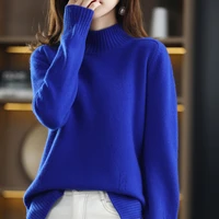 2021 new cashmere sweater womens semi high round neck all match thinner solid color sweater wool bottoming shirt thick section
