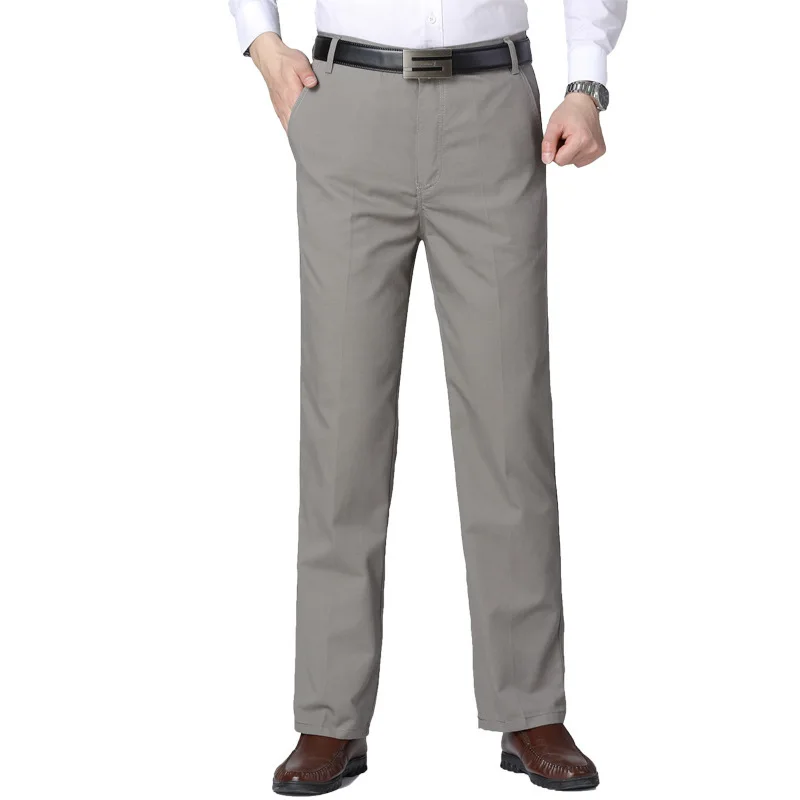 men's casual pants fitness straight long cotton chino trousers plus size 2019 summer elastic waist grey navy black slacks | Мужская