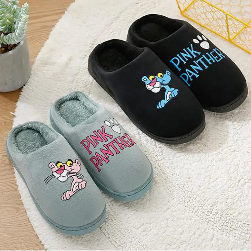 Новинка зимы 2019 зимние тапочки с рисунком розовой Пантеры мужские домашние