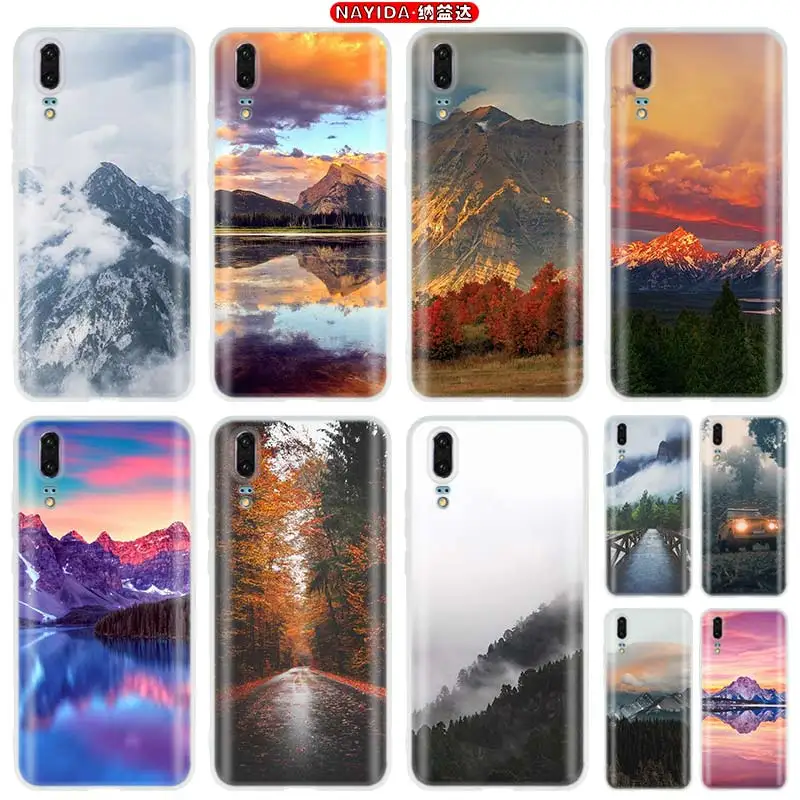 

Mountain Forest Clouds Soft Silicone Phone Case For Huawei P50 P40 P10 P20 P30 Lite Pro P Smart Z 2019 2020 Cover