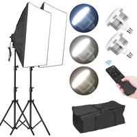 50x70cm softbox lighting kit 2x85w 3200k 5500k dimmable led bulb softbox with adjustable 2m light stand remote control for video