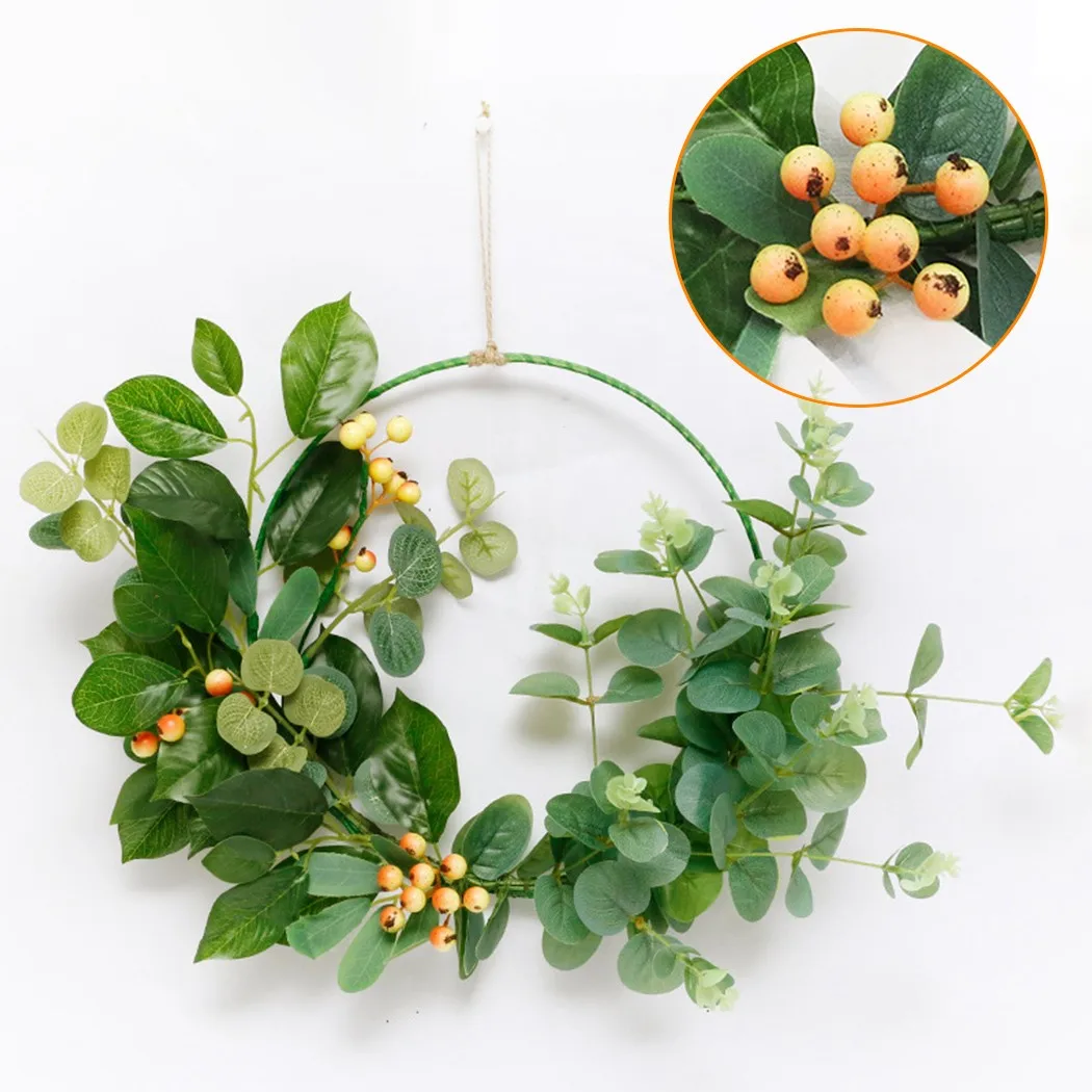 

1pc 22 * 28cm Artificial Wreath Nordic Style Simulation Eucalyptus Artificial Wreath Floral Iron Ring Photo Tool